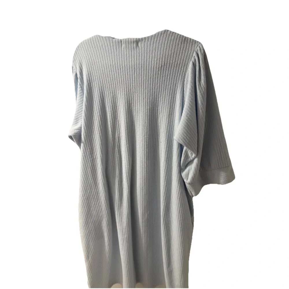 MISS‎ ELAINE Embroidered Blue Long Fleece Puff 3/4 Sleeve Bathrobe Full Zip XL